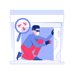 Poster - Termite inspection isolated concept vector illustration. Termite inspector looking for WDO in new home, protection from wood-destroying organism, private house control vector concept.