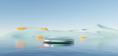 Wall Mural - surreal beautiful dream land background with podium stage platform. abstract dune in winter season l