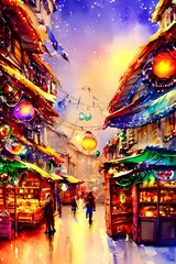 The Christmas market is open and the air is thick with the smell of gingerbread. The twinkling lights make the snow sparkle and the happy people Strolling around arm in arm only add to feeling. It's c