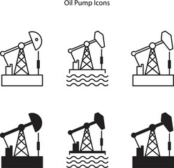 Oil pump or pump jack icon isolated on white background. Oil rig. Set icons Vector of pump oil