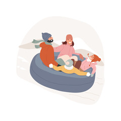 Wall Mural - Family tubing isolated cartoon vector illustration. Happy family in huge snow tube, people having fun on vacation, active lifestyle, physical activity, extreme winter sports vector cartoon.