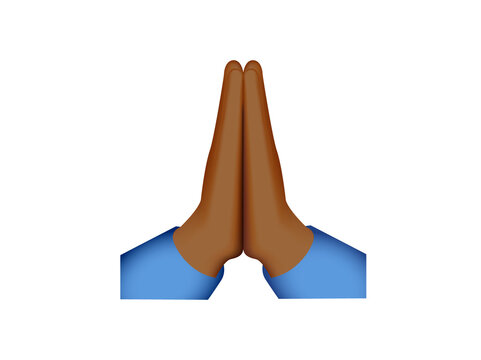 Two dark skin tone hands placed together, thank you or pray icon on transparent background