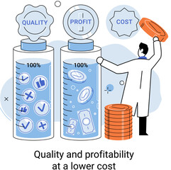 Fototapete - Quality and profitability at lower cost. Businessman manages financial accumulation of funds, investment, developing sales force, coordinating sales operation. Management and optimization of business
