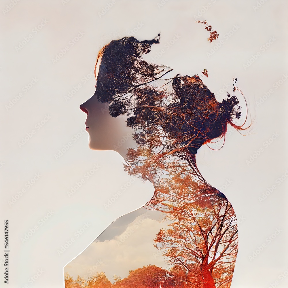 Double exposure portrait of a woman generated with Artificial ...