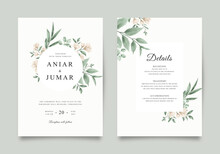 Elegant Wedding Invitation Template With Green Flowers And Leaves