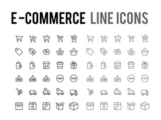 Fototapete - Online shopping line icon collection set - app, mobile, web
