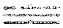 Broken Chain With Shatters As Symbol Of Strength And Freedom. Sketch Of Metal Chains. Vector Illustration Isolated In White Background