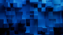 Precisely Aligned Multisized Cube Wall. Blue, Modern Tech Wallpaper. 3D Render.