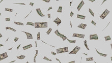 Fifty Dollar Bills On White Wallpaper. Wealth Concept With US Dollar Money.