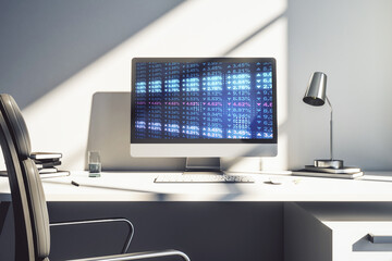 Poster - Stats data illustration on modern laptop monitor, computing and analytics concept. 3D Rendering