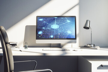 Aufkleber - Computer monitor with creative light lock illustration and microcircuit, cyber security concept. 3D Rendering
