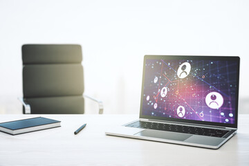 Poster - Modern computer screen with social network media concept. 3D Rendering