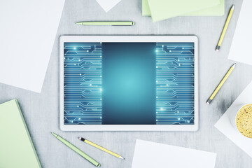 Aufkleber - Creative concept of microscheme illustration on modern digital tablet screen. Big data and database concept. Top view. 3D Rendering