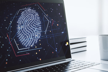 Aufkleber - Abstract creative fingerprint concept on modern laptop screen. 3D Rendering