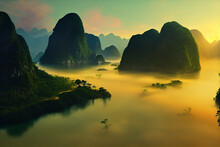 Firewatch Wallpaper Background. Beautiful Scenery Landscape Graphic Design. Halong Bay Vietnam