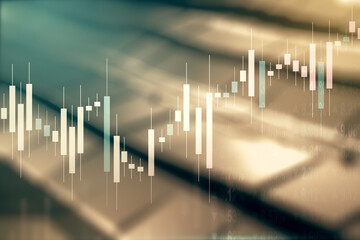 Aufkleber - Double exposure of abstract creative financial chart hologram on blurry metal background, research and strategy concept