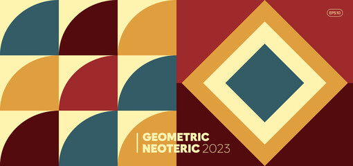 Poster - Abstract trendy geometric shape background. Bauhaus cover design template. Minimal page layout for art, prints, posters, brochures, magazines, and book covers. Vector, 2023