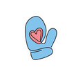 © OLiAN_ART - Continuous drawing of one line of winter mittens. The icon of a winter mitten with a heart. Christmas illustration in the style of light art. Minimalistic contour illustration for design.