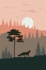 Wall Mural - landscape with fox