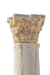 Wall Mural - Corinthian capital (partially ruined) from the Temple of Apollo, the God of sunlight. in Side (Turkey). Isolated, white background. Design or art history concept