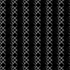 Canvas Print - Hand-drawn seamless geometric pattern with grunge texture and canvas effect. White intersecting stripes on black background. Vector background for printing on fabric, gift wrapping, covers