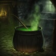 A cauldron bubbling with green magic potion. 