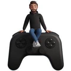 Man sits on a gamepad 3d illustration