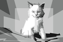 Cute Black White Cat Illustration Design, In A Wpap Pop Art Vector Style