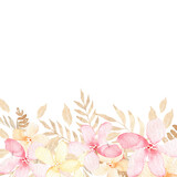 Fototapeta Pokój dzieciecy - Watercolor pastel color flowers frame. Gentle design peach flowers templates for wedding design, invitation, postcards.