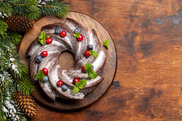 Poster - Christmas cake with blueberries, cranberries and mint