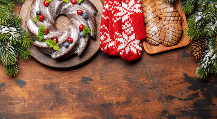 Poster - Christmas cake with blueberries, cranberries and mint