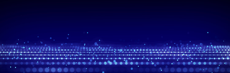 Poster - Futuristic perspective grid in digital cyberspace. Flow of binary code. Network connection structure. 3D rendering.
