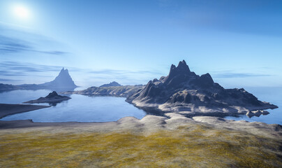 Wall Mural - ocean mounain fantasy landscape