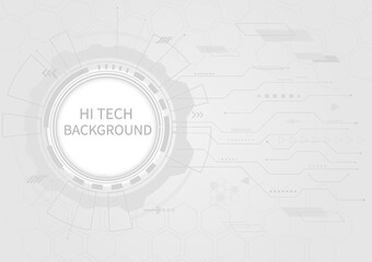 Poster - Abstract hi-tech technology circle with various elements, innovation, communication concept Circle the empty space for the text. on a gray background