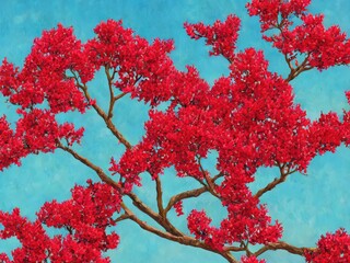 Wall Mural - Black Diamond Best Red Crape Myrtle Tree with Flowers – Tree Botanical Painting