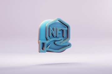 Poster - Beautiful illustrations abstract blue NFT Hand symbol icon on a bright background. 3d rendering illustration. Background pattern for design.