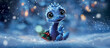 cute baby dragon in a winter forest on a winter day. christmas dragon.