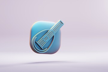 Aufkleber - Beautiful illustration musical instrument  blue lined Mandolin symbol icons on a bright pink  background. 3d rendering illustration. Background pattern for design..
