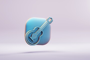 Poster - Beautiful illustration musical instrument  blue Jazz guitar symbol icons on a bright pink  background. 3d rendering illustration. Background pattern for design..