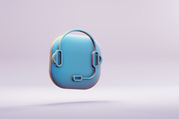 Poster - Beautiful illustration musical instrument  blue Blue Headphones with Mic symbol icons on a bright pink  background. 3d rendering illustration. Background pattern for design..