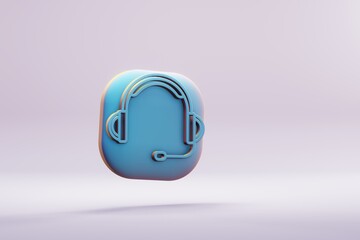 Poster - Beautiful illustration musical instrument  blue Big Headphones with Microphone symbol icons on a bright pink  background. 3d rendering illustration. Background pattern for design..