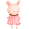 Bunny girl is smiling.she is wearing pink polka dot dress.