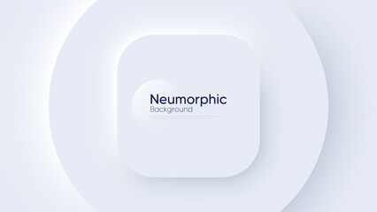 Neumorphic circular background with square concentric elements. Minimal abstract clean paper 3d design template. Concentric circular neumorphic frame banner. Realistic paper surface. Vector