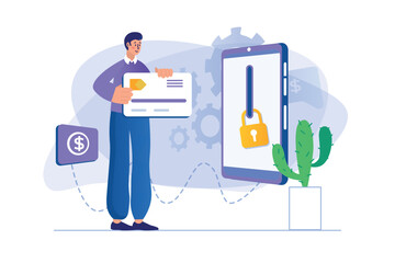 Aufkleber - Secure payment concept with people scene in flat design.