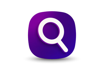 Fototapete - search 3d icon on neon gradient button. research, magnifier glass and find lupe sign. zoom, seek or 