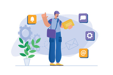 Aufkleber - Email service concept with people scene in flat design.