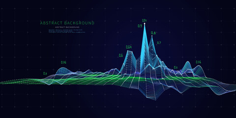 Abstract  background with lines grid and data on dark. Technology futuristic  polygonaly concept. Big data.  Presentation analysis of graph data.  Banner for business, science and technologyr.