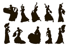 Silhouette Flamenco. Women Dancing Flamenco. Vector Illustration