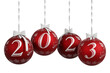 PNG, Trasparente. Illustrazione 3D. Anno nuovo 2023. Capodanno 2023 in numeri e con decorazione natalizia..
