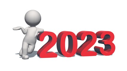 Poster - Year change to 2023 with 3D people isolated on white background - 3D Illustration